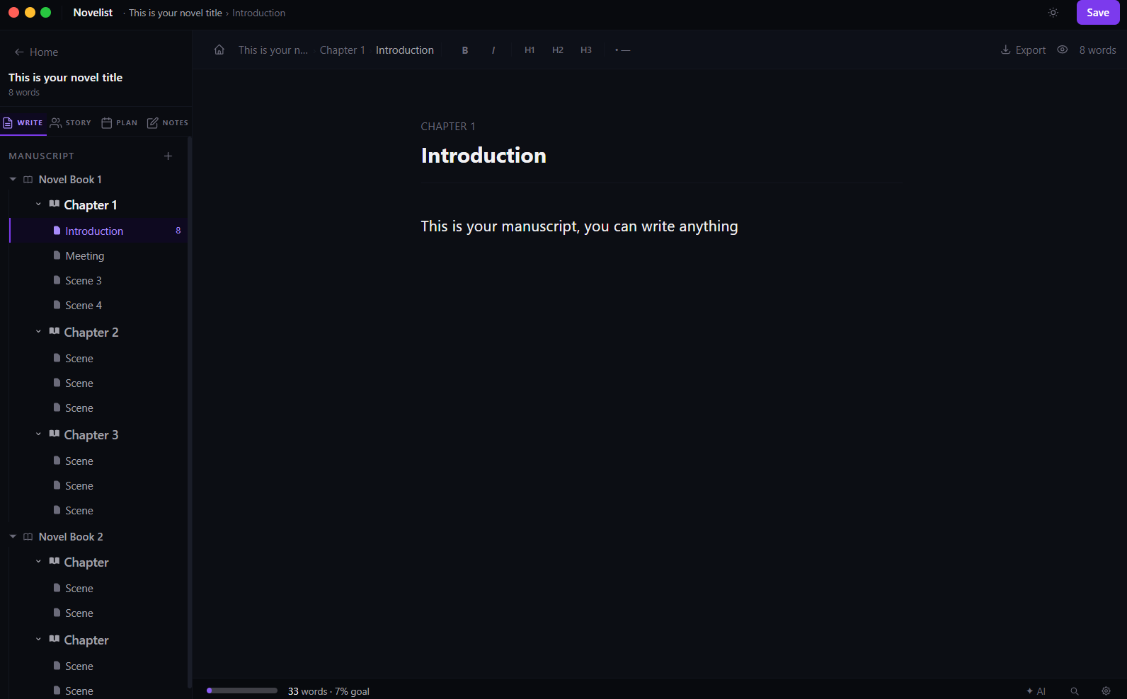 Novelist — writing editor